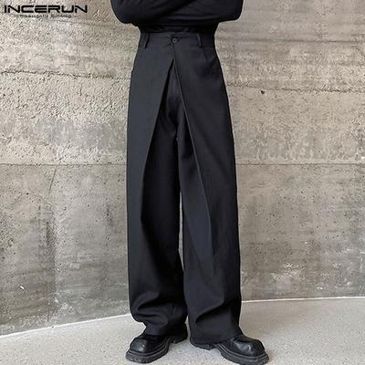 Men Solid Zipper Up Long Trouser Work Wear Casual Pants