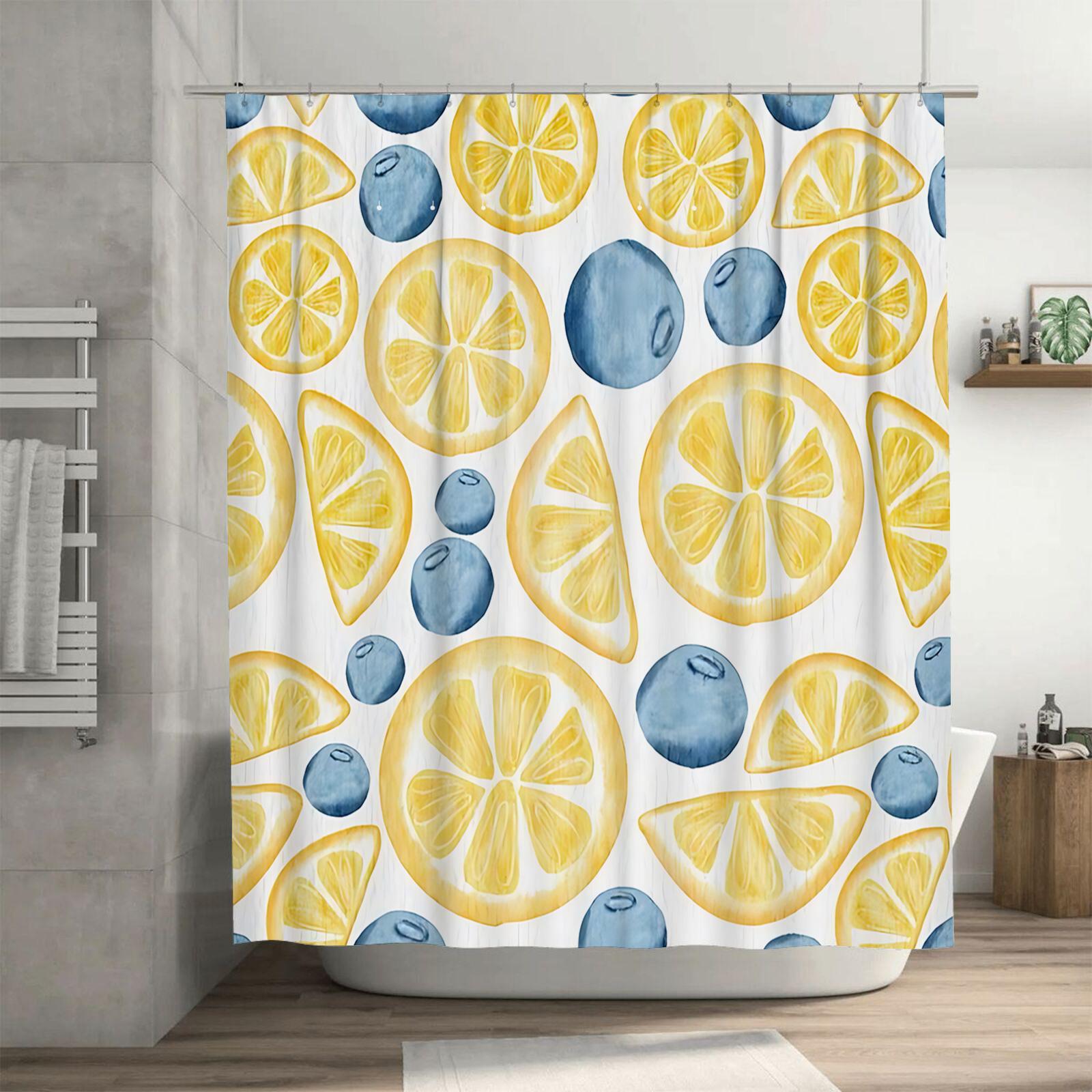 Dunika Chen Lemon And Blueberry Pattern Waterproof Shower Curtain Modern Fresh Bathroom Decor With Hooks Easy To Install And Maintain