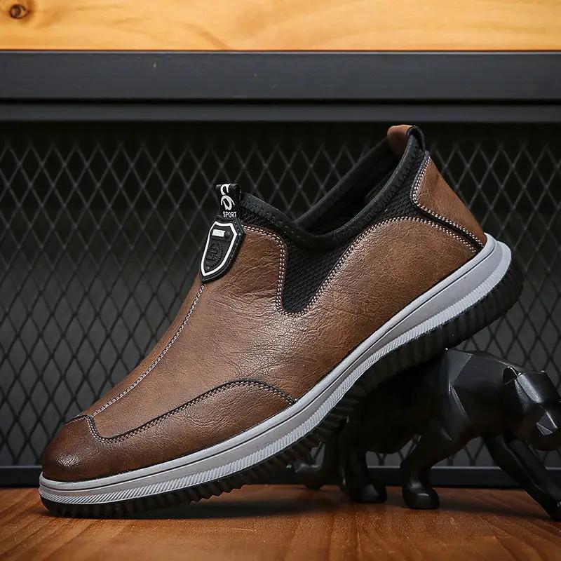 Men Shoes Slip On Man Casual Leather Shoes Breathable Loafers Fashion Non Slip Platform Sneakers for Men