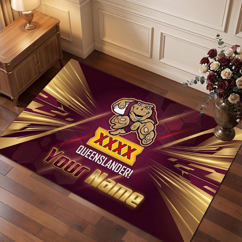 Tappeto in Cristallo Vellutato Personalizzato Queensland Maroons, Tappeto Morbido Antiscivolo con Testo Nome Personalizzato per Soggiorno Camera da Letto