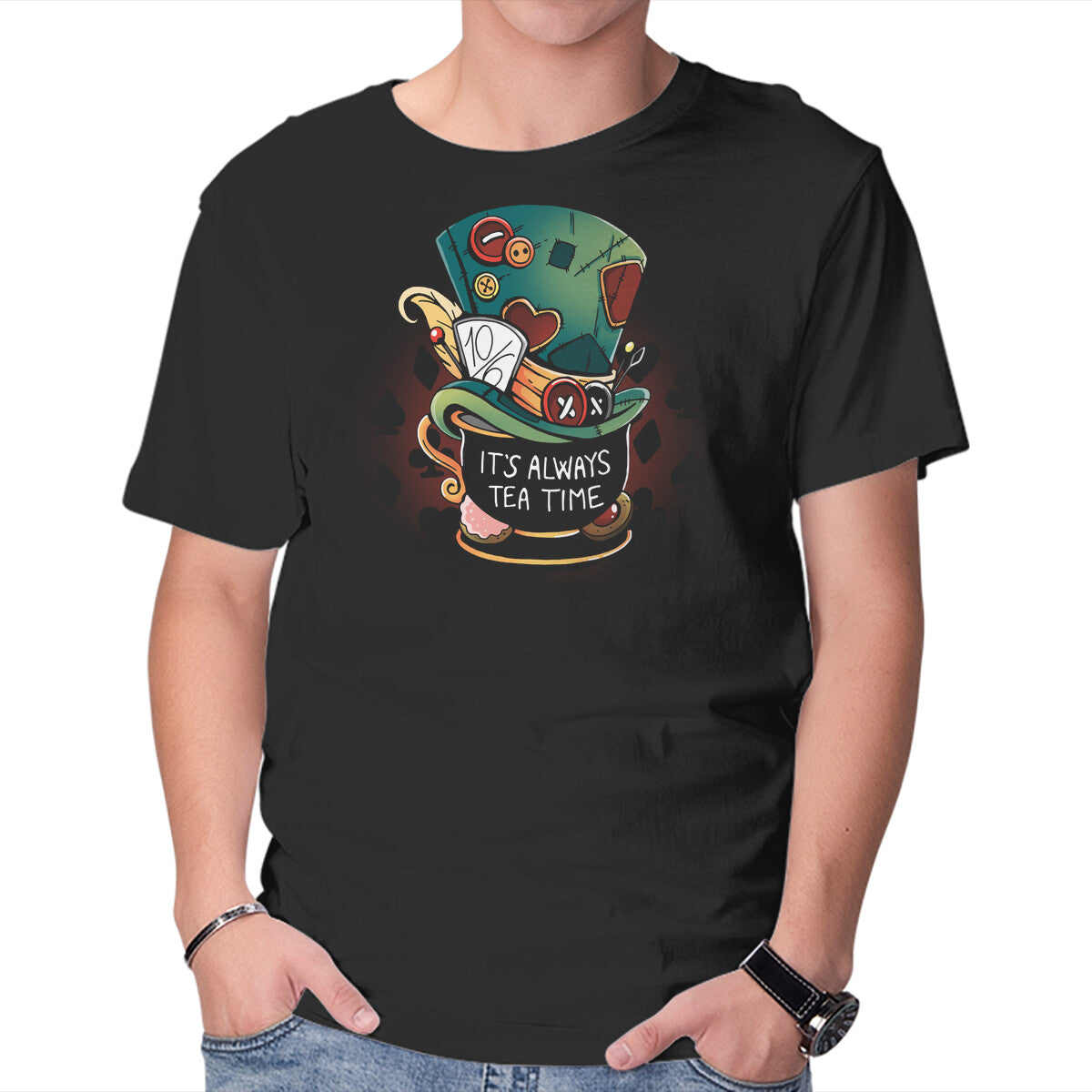 Unisex Crew Neck T-Shirt It s Always Tea Time Graphic Short Sleeve Casual Tee XL