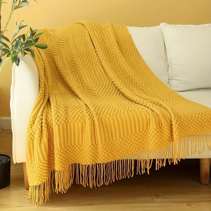 1pc Textured Throw Blanket Solid Soft for Sofa Couch Decorative Blanket 127cm X 152cm Green Tan Whier Homestay Bed Cover