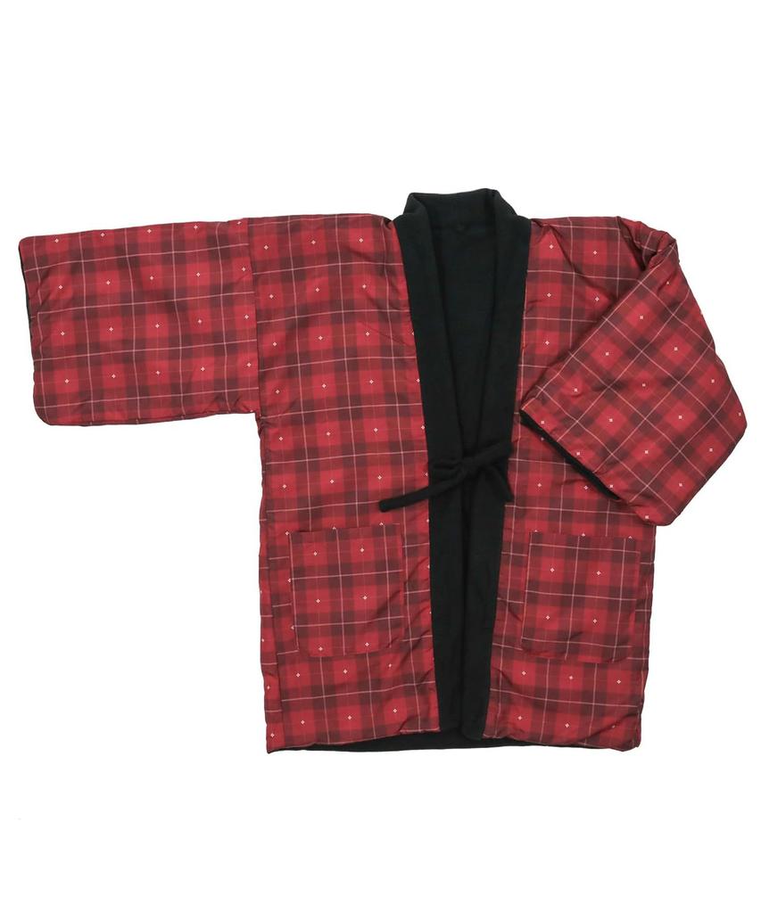 KYOETSU Hanten Womens Winter Fleece Japanese Padded Jacket Coat Red Plaid Size L