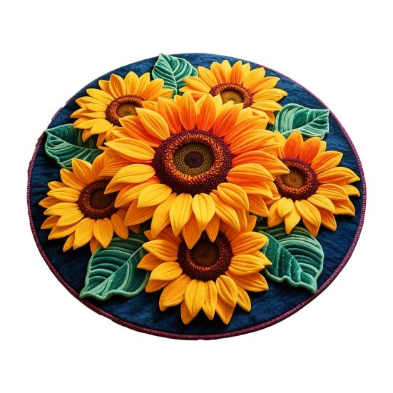 Yousheng 3D Sunflower Floor Mat Non-Slip Absorbent Bathroom Rug Quick-Dry Round Floral Area Rug for Farmhouse Bedroom Entryway Living Room
