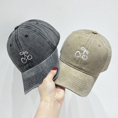 Cherry Embroidered Baseball Cap Female Korean Version Spring and Summer New Trendy Brand Internet Celebrity Soft Top Wide Brim Cover Cap