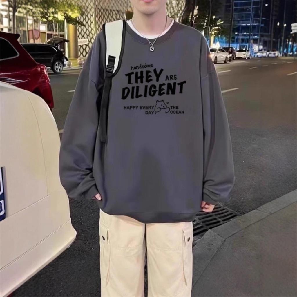 Herren Anti-Ballon Frühling/Herbst Sweatshirt - Lockere Passform, Rundhalsausschnitt, Langarm, Jugendlicher Stil.