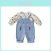 Korean Style Girls Long Sleeve Shirt And Denim Suspender Pants Set For Children