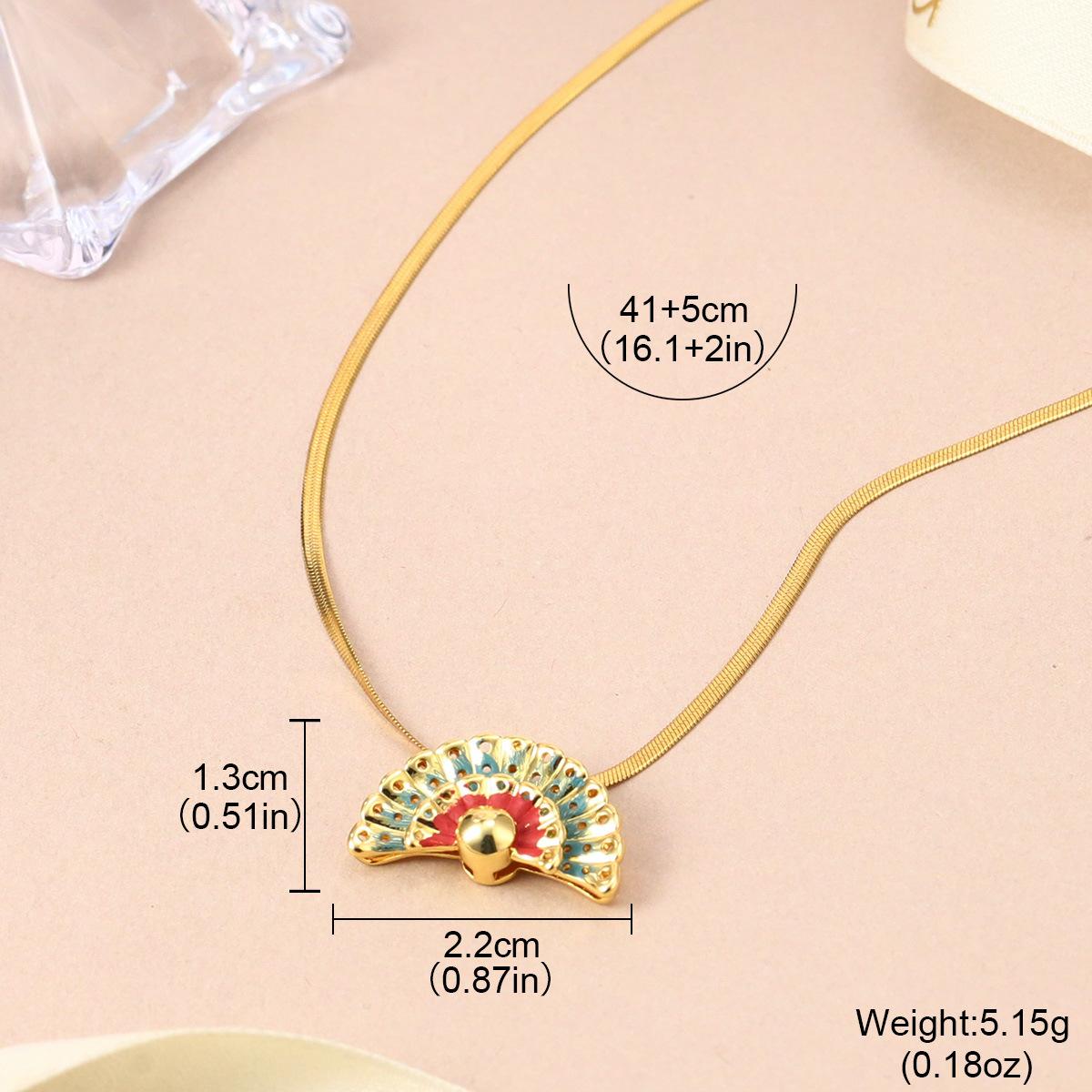 

French flower painted ring, natural pearl earrings, fan necklace, spring and summer versatile literary ear jewelry