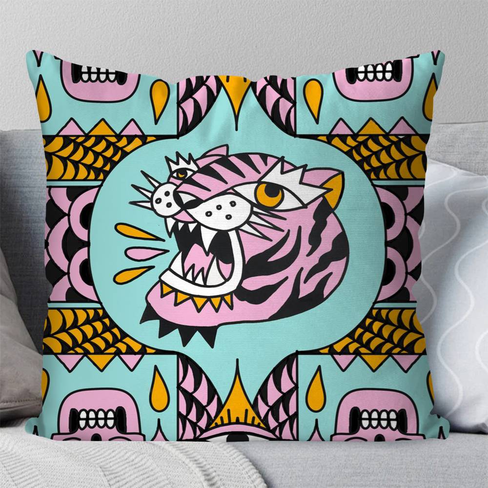 Ancient Egypt Colorful Abstract Tiger Leopard Pillow Case Fashion Square Pillowcase Bedroom Sofa Room Ins Decoration Leisure 30x30cm