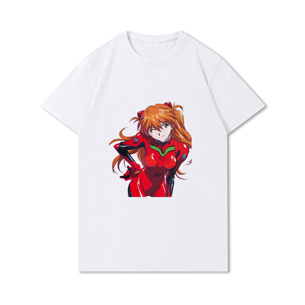 

Мужские футболки Evangelion Asuka Poster, аниме-рубашки, футболки с принтом, хлопковые топы с круглым вырезом, повседневные футболки