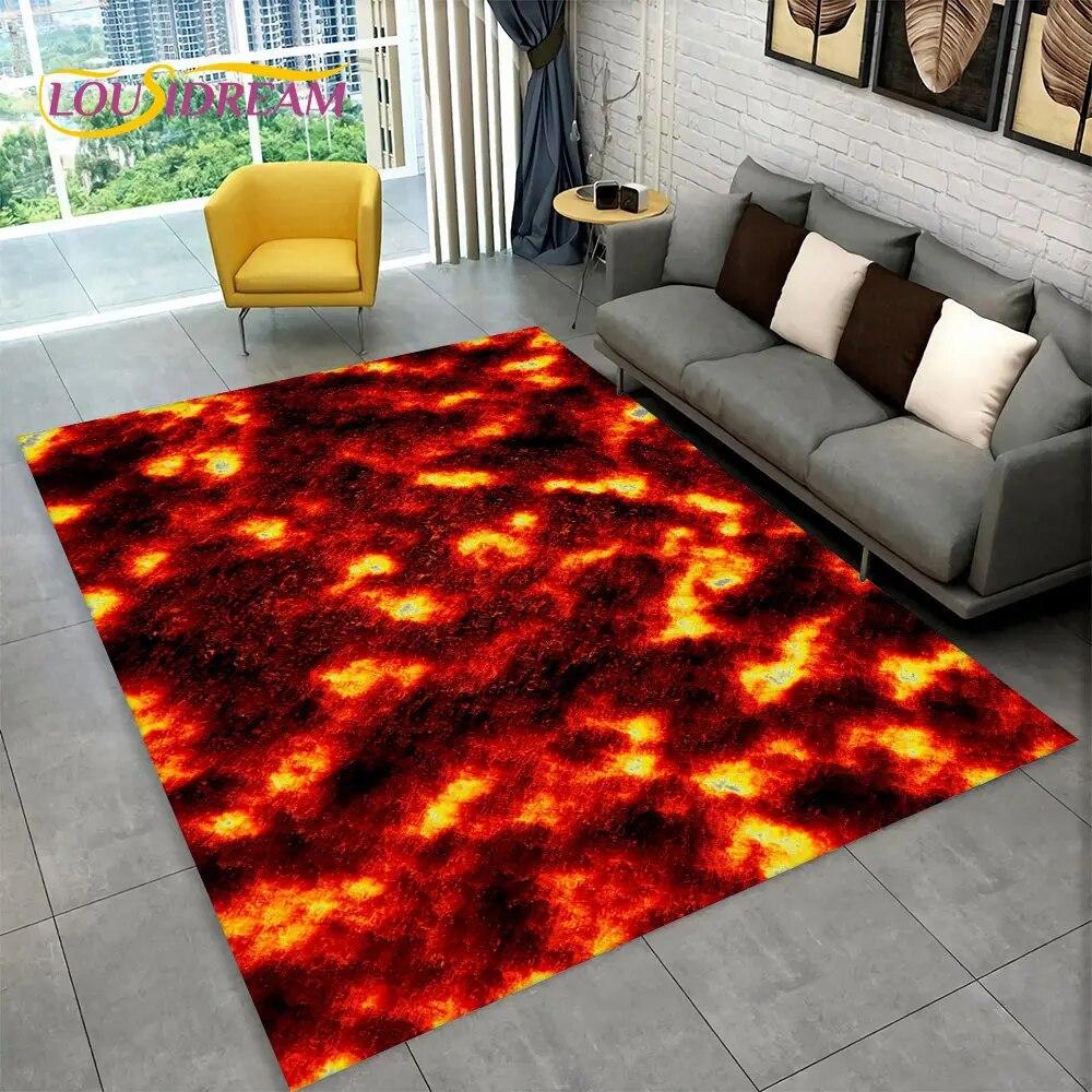 3D Volcano Lava Magma Area Rug Large,Carpet Rug for Living Room Bedroom Sofa Doormat Decoration,Kid Play Non-slip Floor Mat Gift