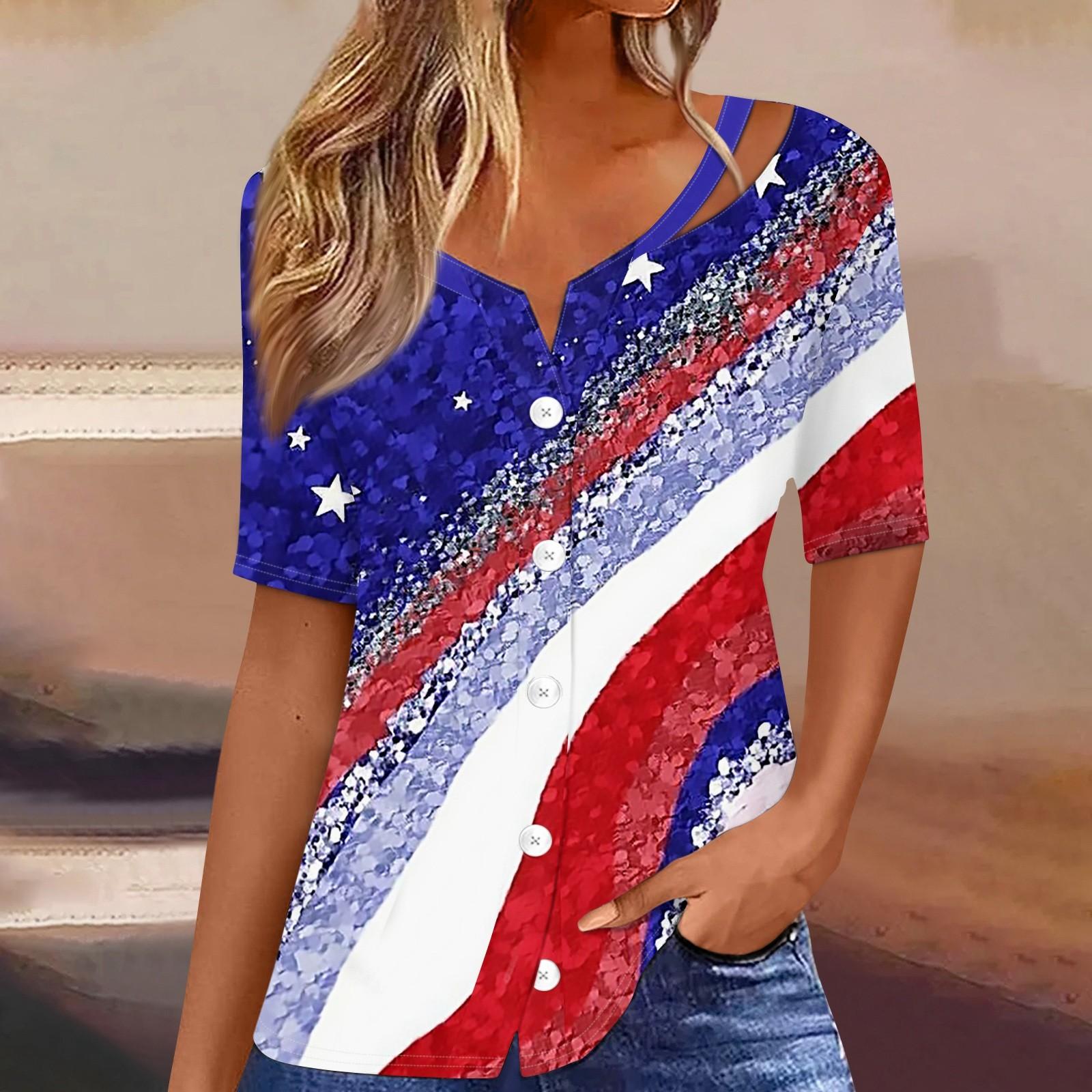 

Женская футболка с принтом Дня независимости, короткий рукав, v-образный вырез, кардиган на пуговицах, футболка, топ M