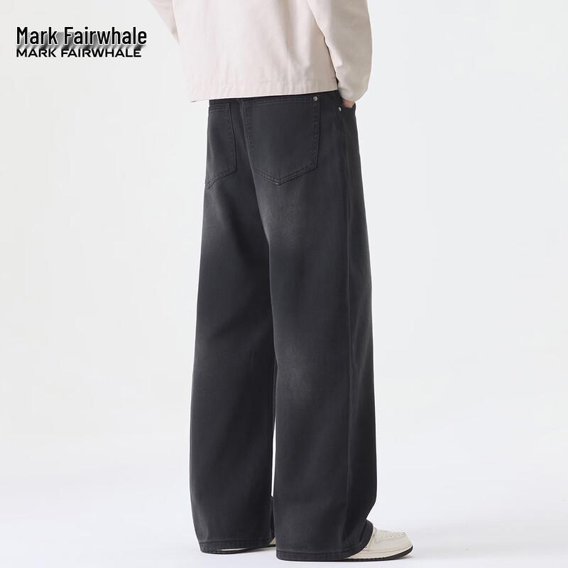 Mark Fairwhale Men's Vintage Faded Black Straight Wide-Leg Jeans
