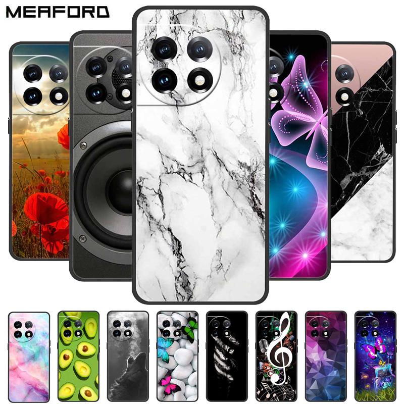 For OnePlus 11 5G Case One Plus 11R Flower Marble Black Bumper Soft TPU Silicone Cover for OnePlus 11 / 11R 5G Phone Cases Capas