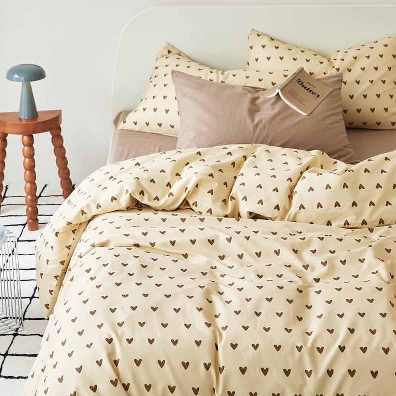 Small fresh ins skin-friendly and comfortable cotton pure cotton twill four-piece set, printing single quilt set, student dormitory three-piece set