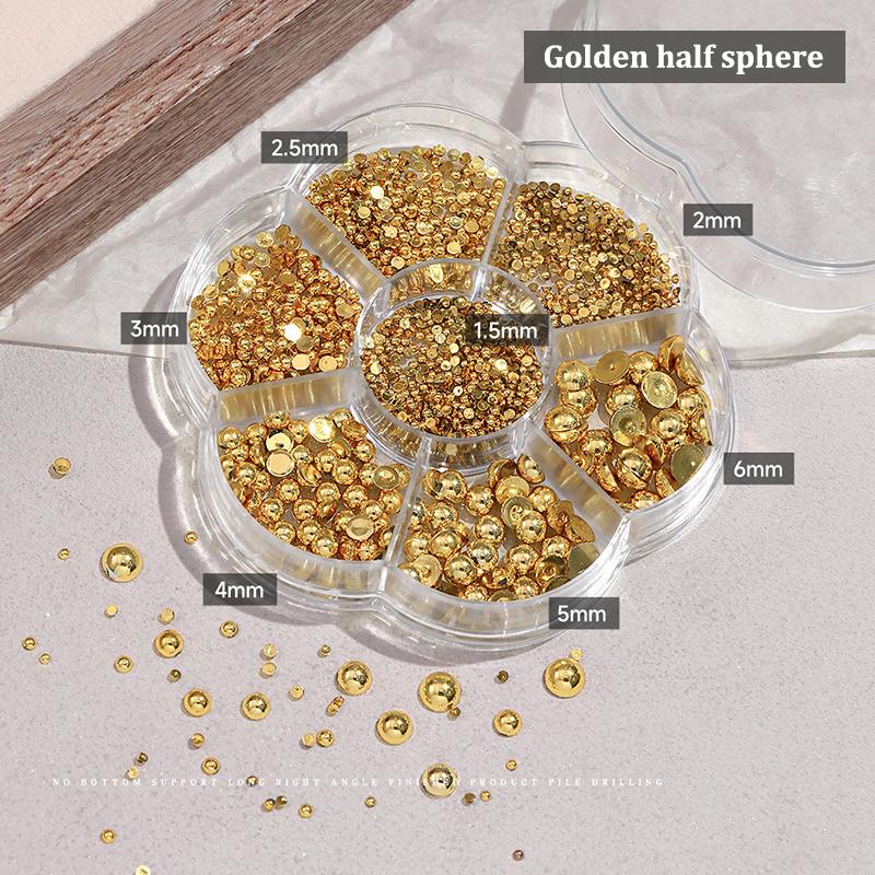 7 Grids Silver Gold Pearl Nail Art Decorations White Half Round Flat Bottom Mixed Size Nail Art Diy Accessories