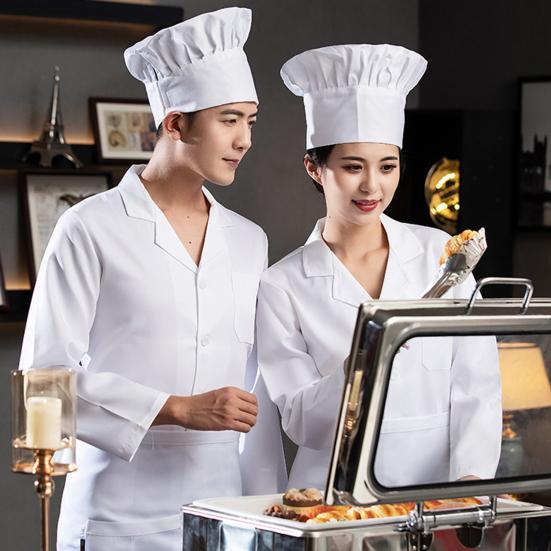 Unisex Chef Restaurant Jacket Lapel Short Sleeve Patch Pocket Chef Coat Men Women Single Breasted Kitchen Wear Waiter Bakery Uniform