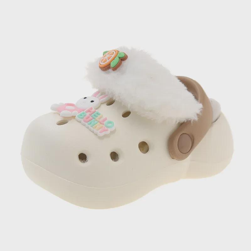 2024 Kids' Cartoon Cotton Slippers: Winter Non-slip, Removable Hole, Two-Wear Design for Boys & Girls