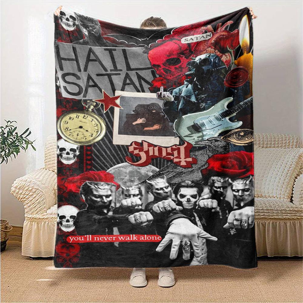 1pc Satan Ghost Themed Printed Soft and Comfortable Home Blanket, Small Throw Blanket, Nap Blanket, Suitable as a Gift l018