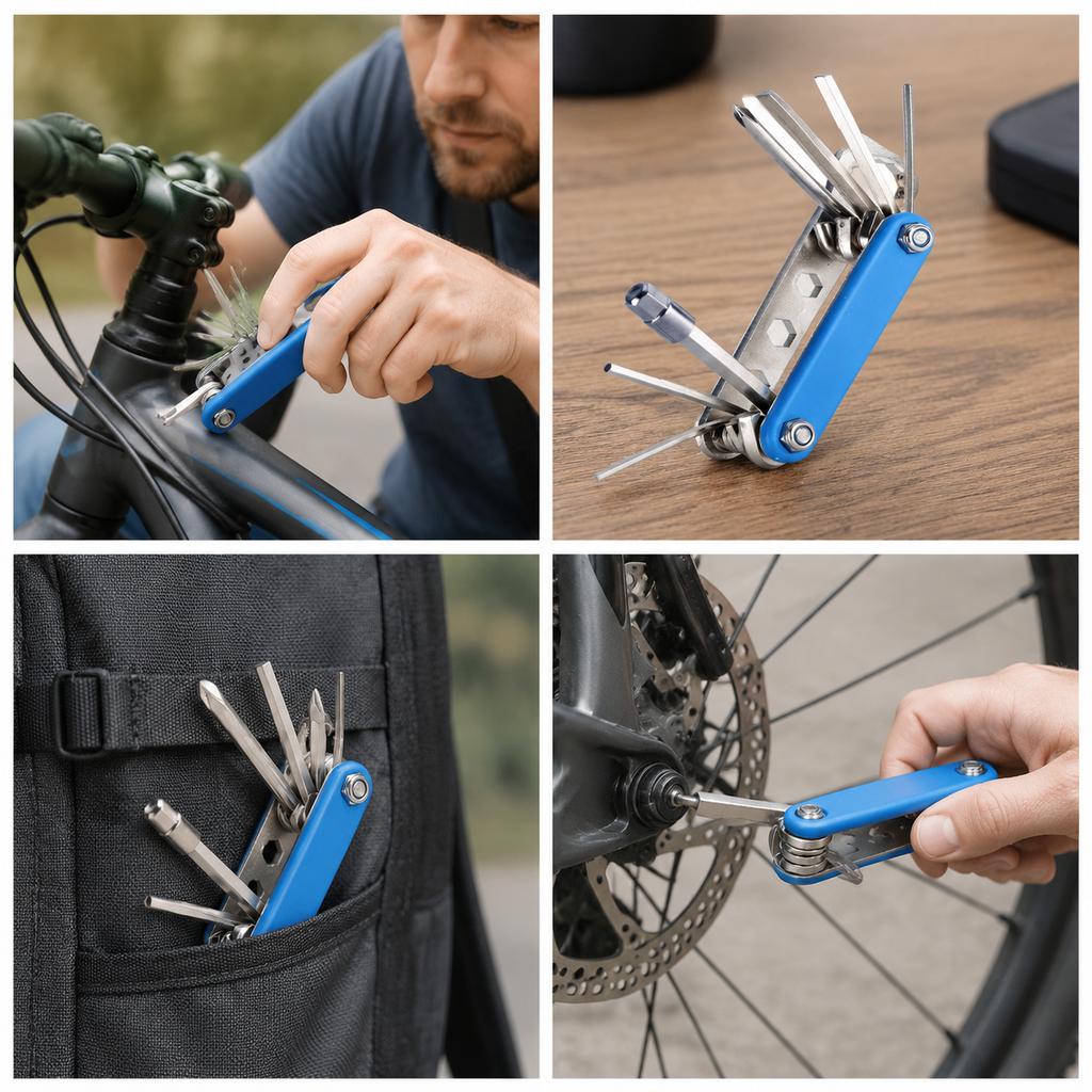 Bicycle Repair Tool Kit, MultiFunction Folding Bike and Wrench Set for Tire Patching