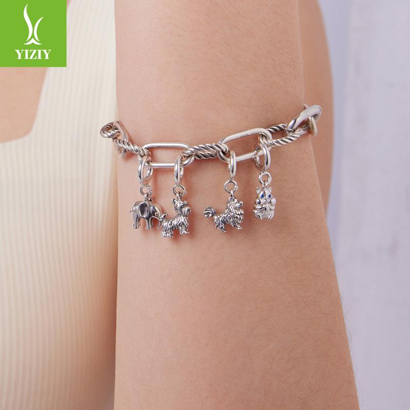 Baby Elephant Pomeranian Diy Pendant Accessories, Cute Animal S925 Sterling Silver Beaded Opening And Closing Button Head