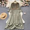 RUGOD French Retro Ethnic Embroidered Round Neck Flared Sleeve Dress Women's Loose Temperament All-match A-line Long Dress
