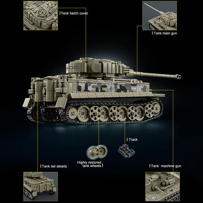 Military WW2 Tiger Heavy Tank Building Blocks Technical Army Weapons Main Battle Tank Solider Moc Bricks Toys For Children Gift
