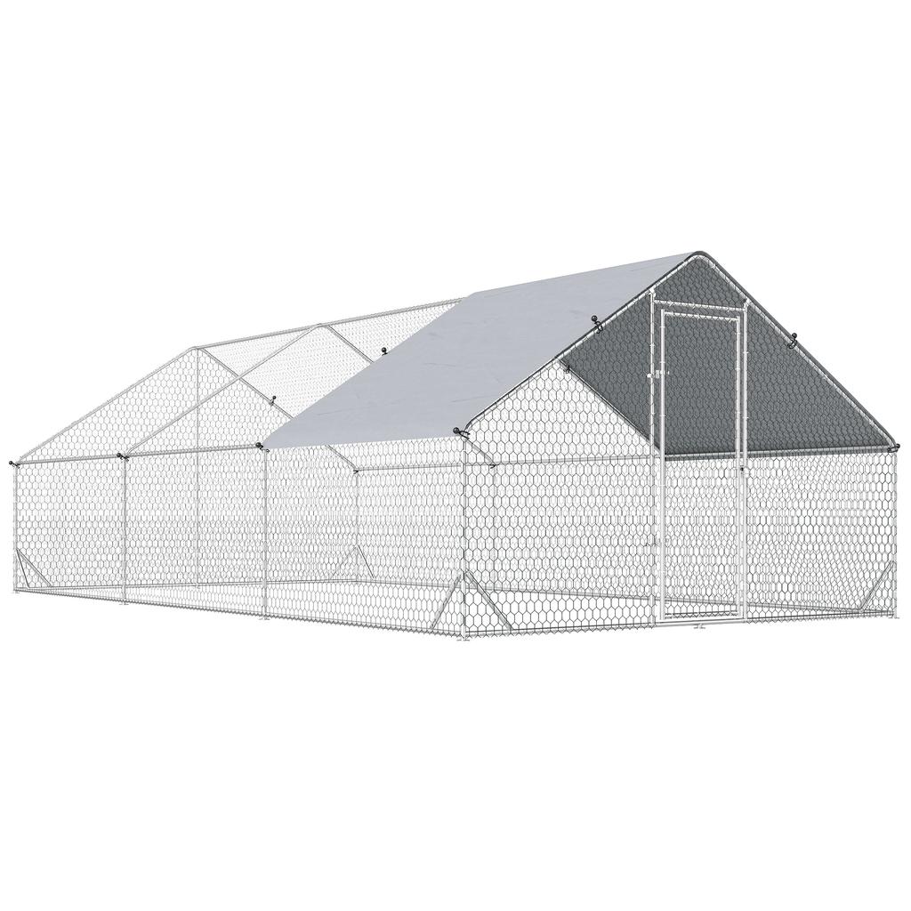 Galvanised Walk In Chicken Run W/ Cover 6 X 3 X 2m Silver