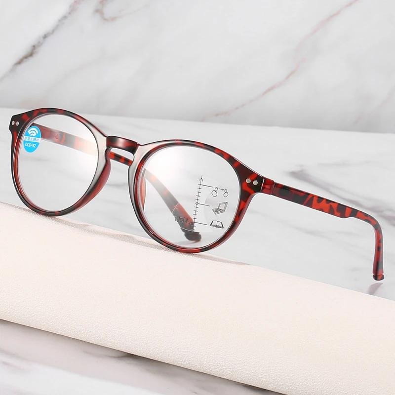 Round Frame Progressive Glasses Men Ultralight HD Multifocal Reading Glasses Ladies Women Blue Light Blocking Presbyopia Eyewear