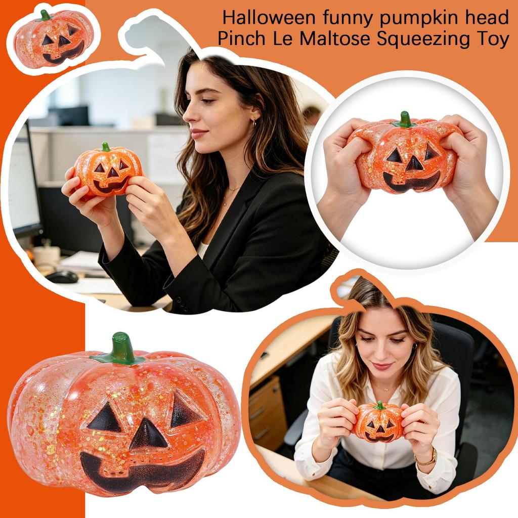 Halloween Pumpkin Head Squeeze Toy Set 4 Pieces Soft Squishy Stress Relief Sensory Toy Slow Rising Material for Kids Adults