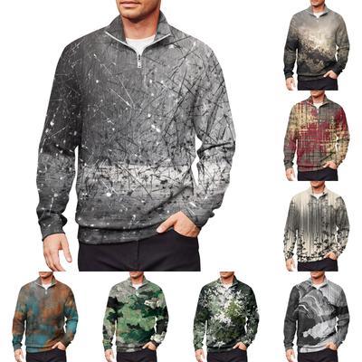 Men's Loose Casual 1/4 Zip Sweatshirt Fashion Printed Long Sleeve Top With Pockets