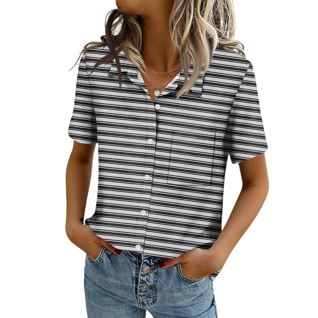 Women Blouses Short Sleeve Button Down Shirts Business Casual Dressy Work Tops Summer Spring Clothes