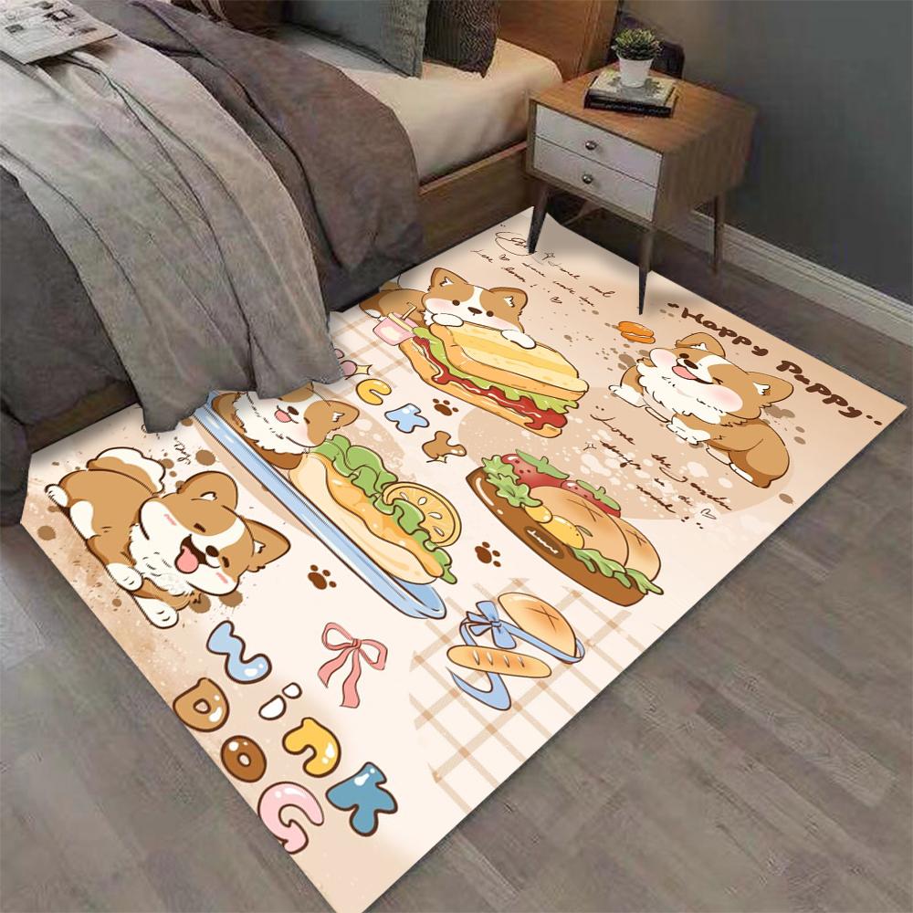 Kawaii Niedliche Hunde Druck Teppich für Zuhause Wohnzimmer Schlafzimmer Sofa Fußmatte Dekor Großer Flächenteppich Rutschfeste Bodenmatte Modisch