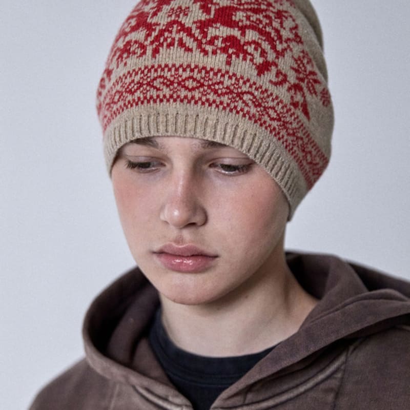 

OGARP Скандинавская жаккардовая шапка-бини бежевая FREE