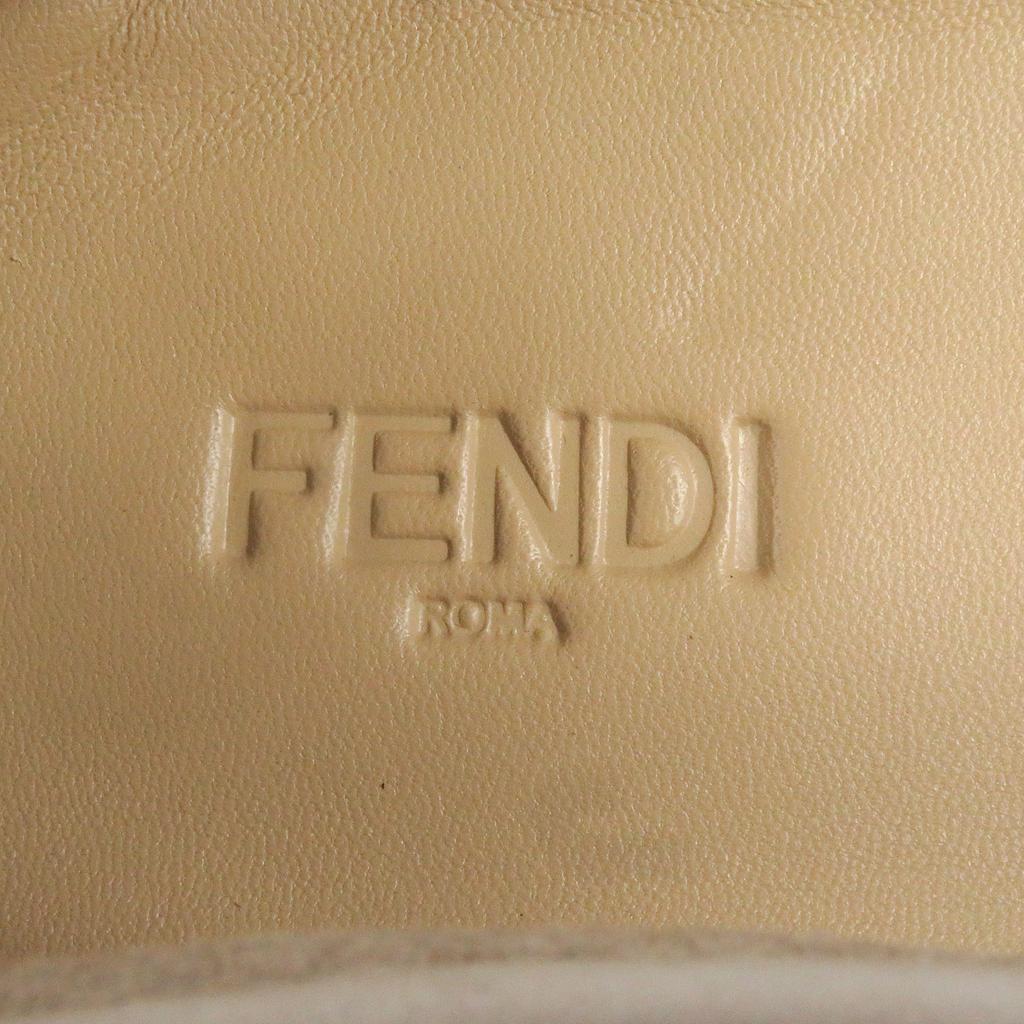 Fendi Loafers Olock FF Logo Gold Metal Fringe Beige Nubuck Leather Mens 7 7P1589 Used