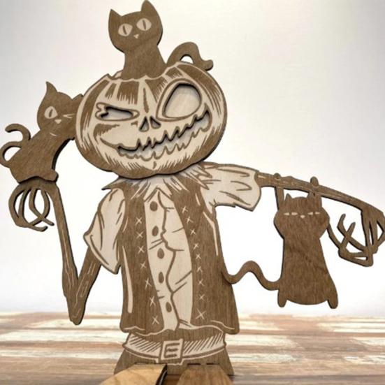 Articulated Pumpkin Man Halloween Decoration Spooky Wooden Pumpkin Skeleton Tabletop Ornament for DIY Home Office Decor