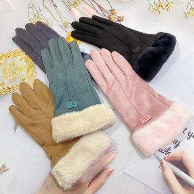 New Gloves Women's Autumn and Winter Touch Screen Fleece Warm Suede Gloves Cycling Winter Thickened Cold Gloves
