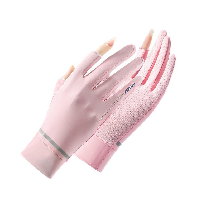 Spring and Summer Sun Protection Gloves Women's Two-finger UV Protection Thin Ice Silk Cool Outdoor Cycling Full Finger Touch Screen Gloves