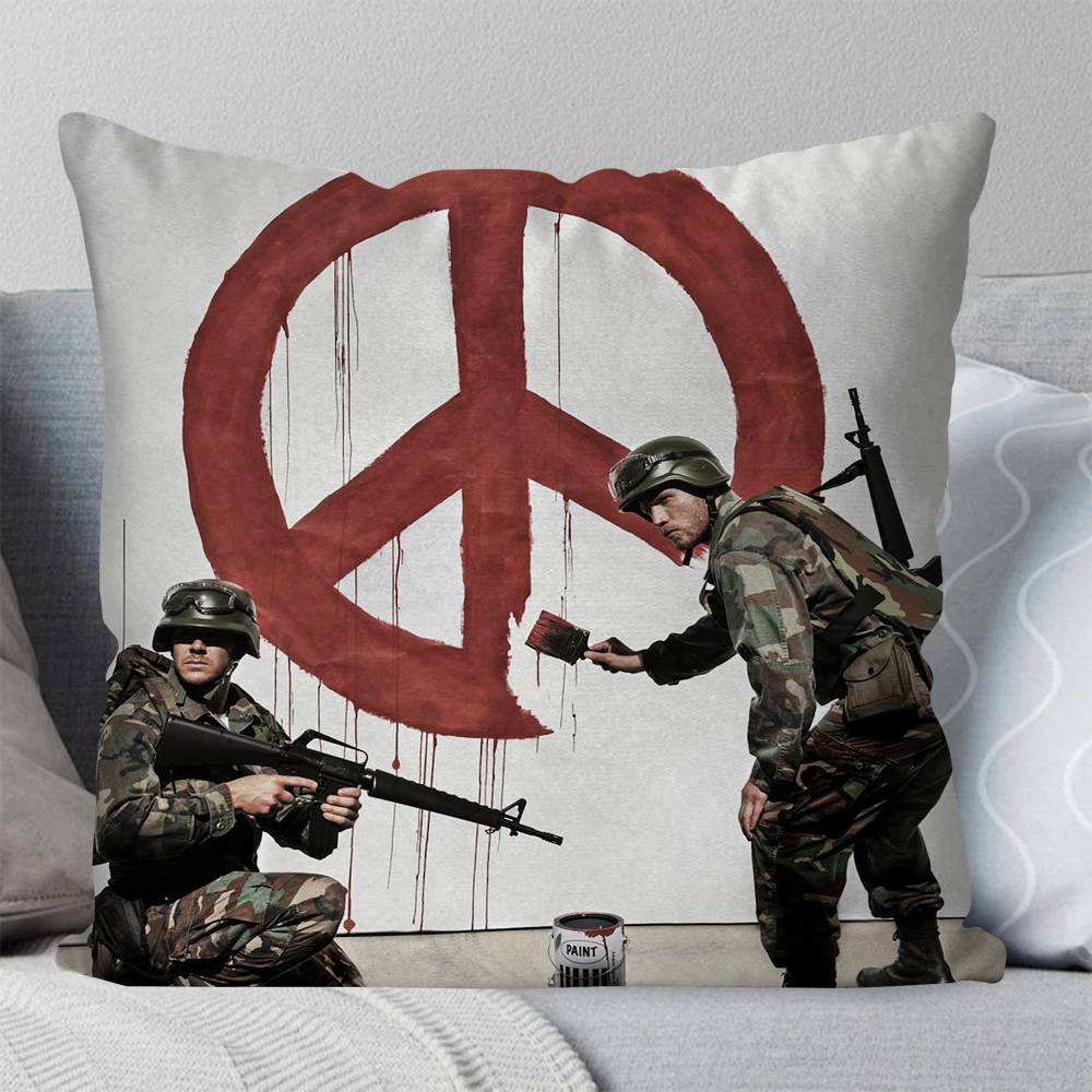 Наволочка с граффити Бэнкси Квадратная подушка Спальня Диван Подушка для отдыха и комфорта Автомобиль Гостиная Домашний декор 16x16Inch