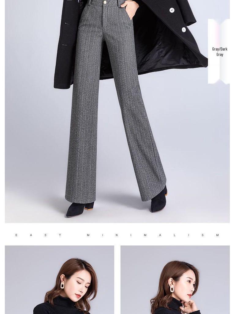 Women's High-Waisted Woolen Herringbone Wide-Leg Trousers, Plus Size, Thickened for Autumn/Winter 2025