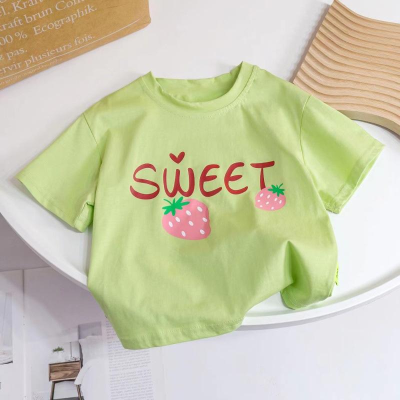 Girls Summer Cotton Short Sleeve T Shirt Cute Round Neck Top For Kids