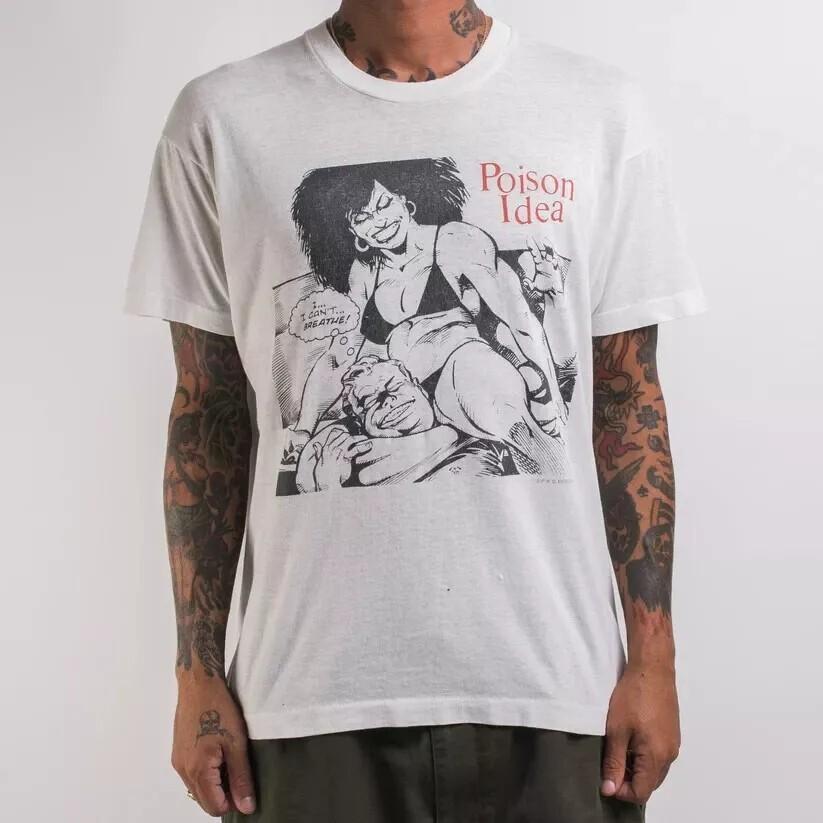 Poison Idea Band Retro Graphic White Short Sleeve Unisex Tshirt Men Women Unisex T-Shirt L