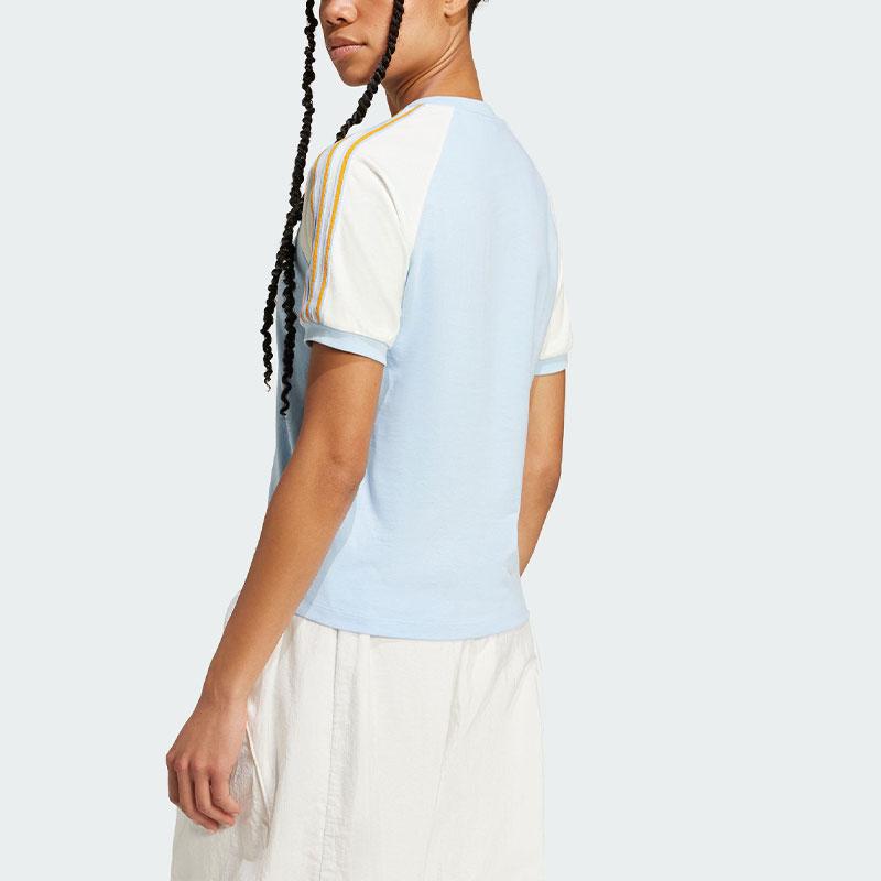 Adidas Originals 80s Spliced Side Stripe Sports Short Sleeve Women Tops Pink Blue JD5761