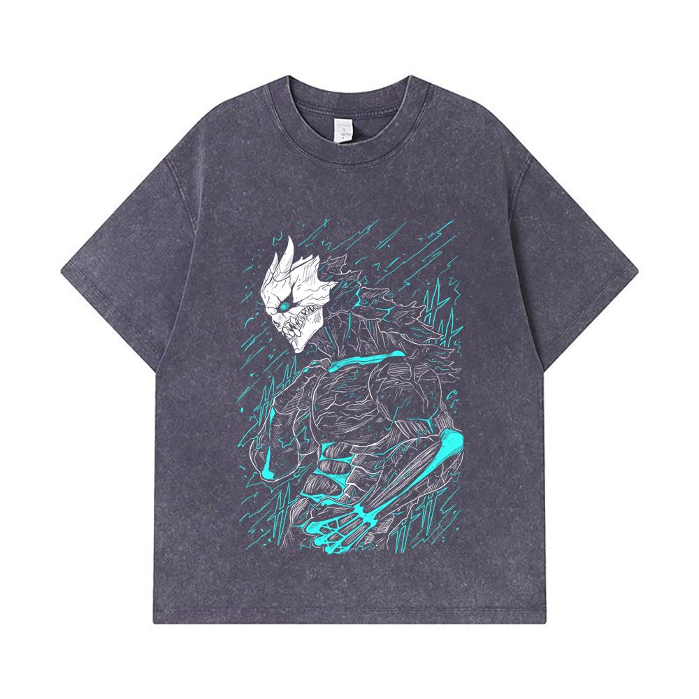 275 GSM Washed T-shirts 100% Cotton Kaiju No 8 V8 Kafka Print Unisex Heavy Cotton T Shirt