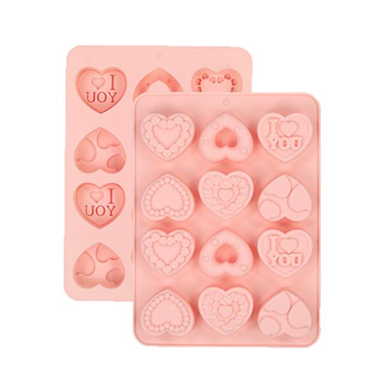 Eiswürfelform Silikon Lebensmittelqualität BPA-frei Flexibel Antihaft-Süßigkeiten Schokolade Kekse Form 9 Fächer Herz Muster Backform