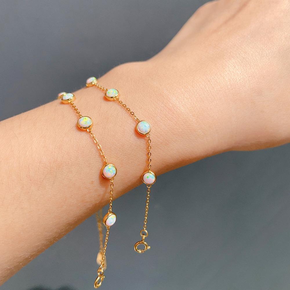 Monkton S925 Silver Opal Bracelet for Women 14Kgold Plated Tennis Bracelet Jewelry Anniversary Birthday for Wife