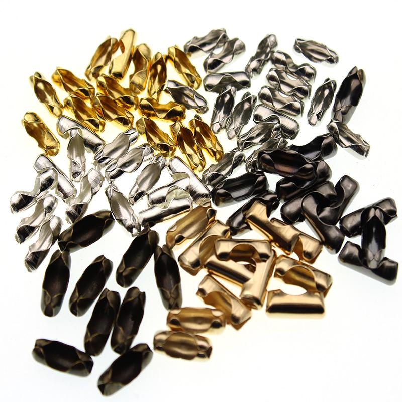200pcs/lot 1.5 2.4 3.2 Mm Gold Silver Ball Beads Chain Connectors Clasps For DIY Bracelet Necklace Bead Chain Jewelry Making