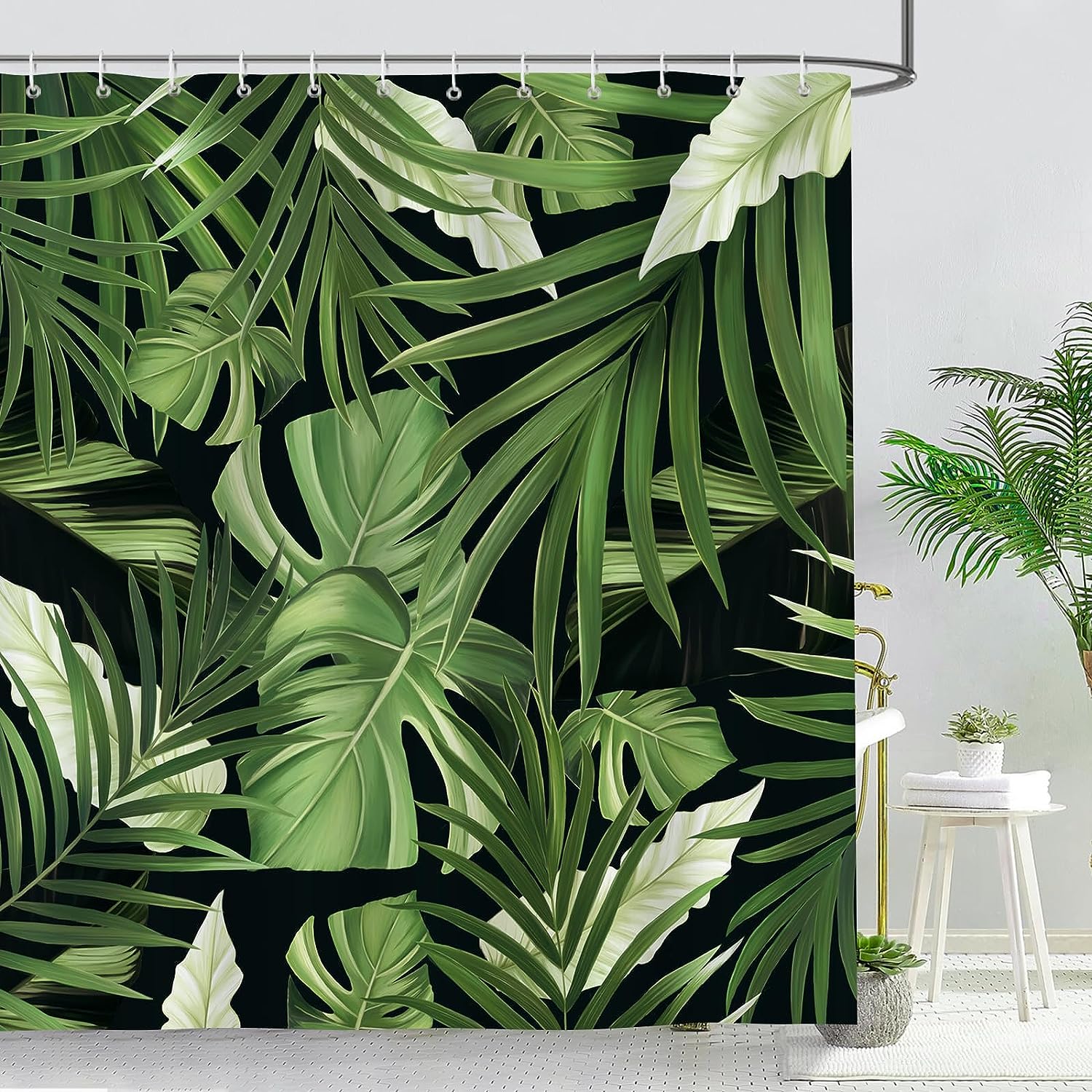 

Tropical Leaves Shower Curtains Green Palm Banana Leaf Monstera Jungle Plants Hawaiian Modern Flowers Butterfly Bathroom Decor 70x70inch-180x180cm