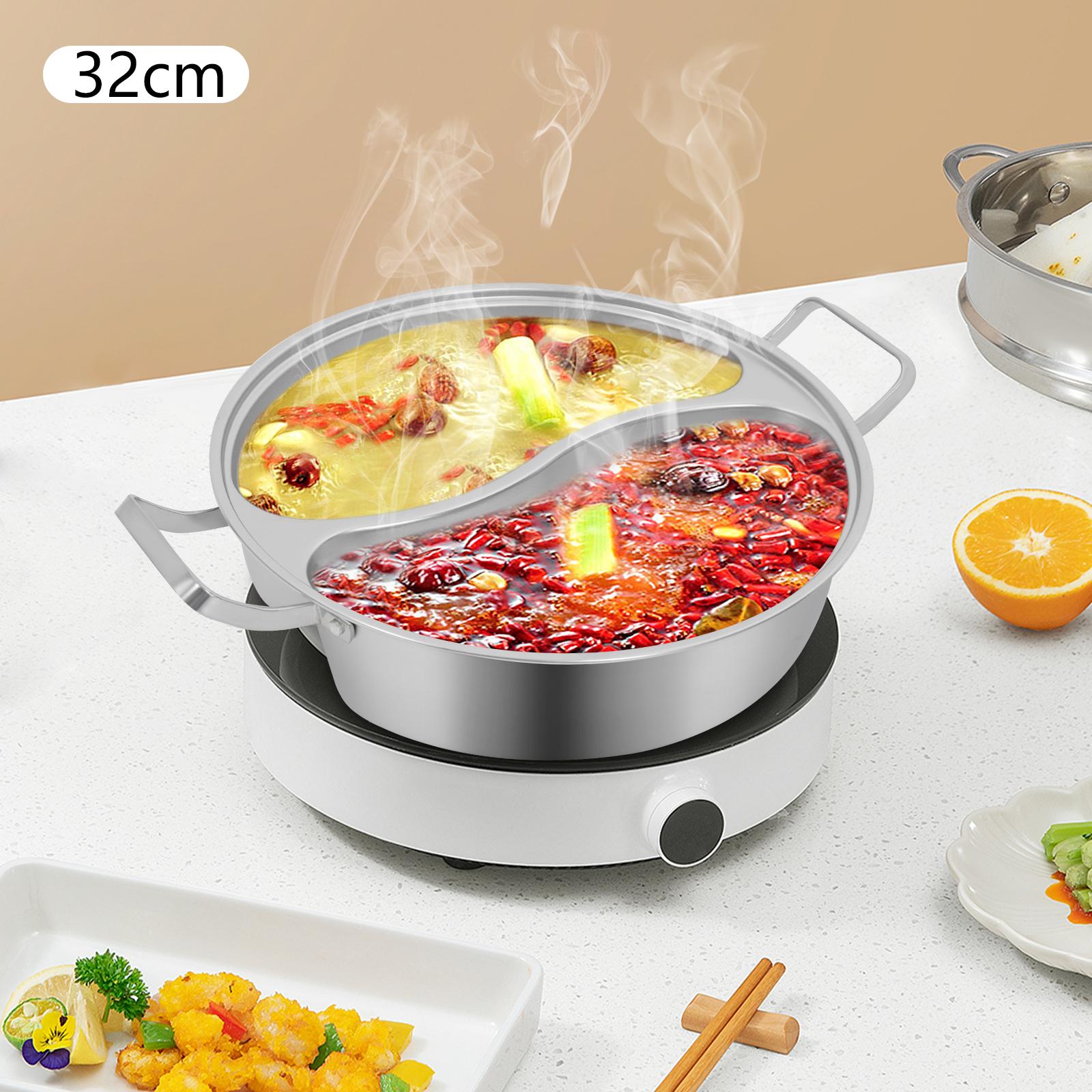 

Stainless Steel Double-flavor Hot Pot,Silver 32cm Hot Pot with Divider One Piece Molding for 5 Persons in Homes,Restaurants срібний