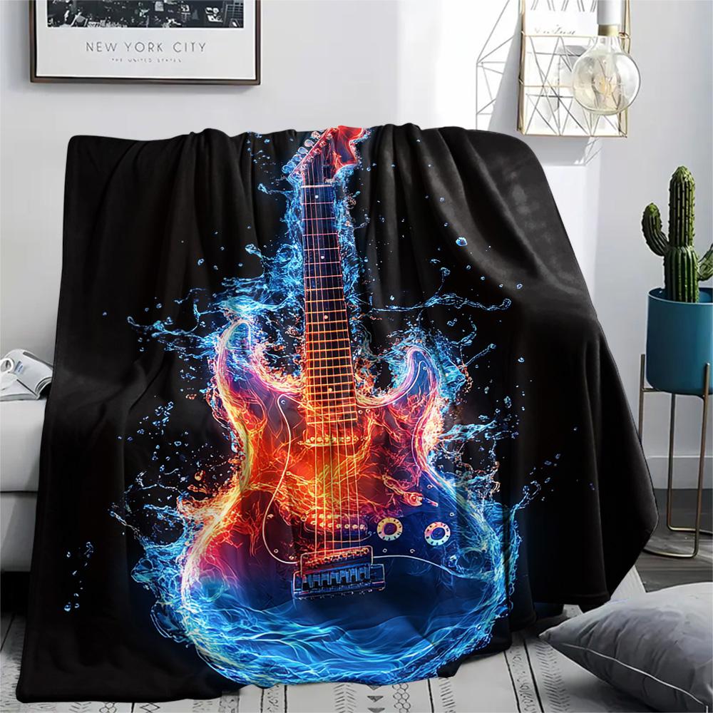 Guitar Print Flannel Blanket, High Quality Comfortable for All Seasons, Home Decor, Warmth and Comfort, Perfect for Christmas Gifts